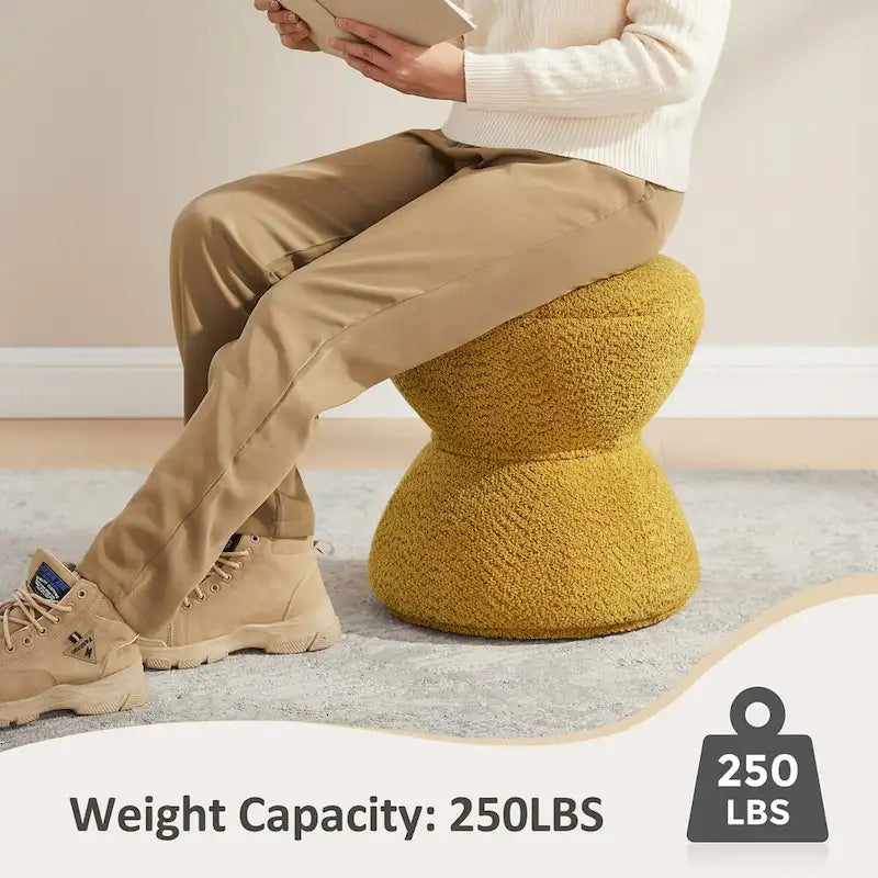 Boucle Upholstered Swivel Ottoman, Pouf & Vanity Stool, Set of 2