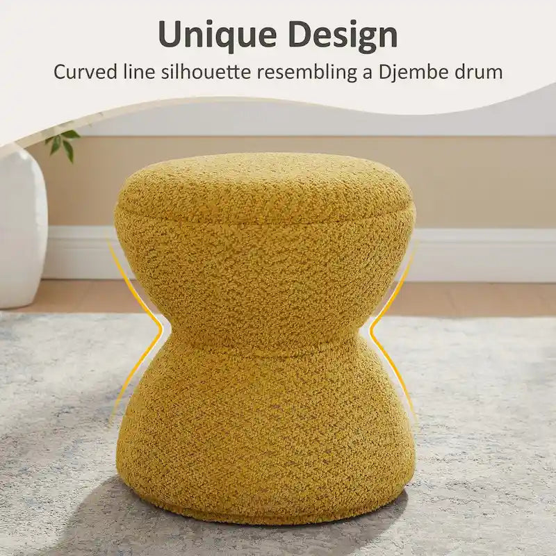 Boucle Upholstered Swivel Ottoman, Pouf & Vanity Stool, Set of 2