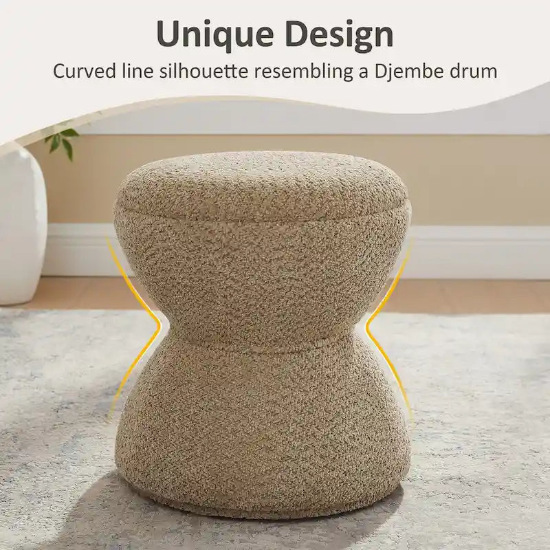 Boucle Upholstered Swivel Ottoman, Pouf & Vanity Stool, Set of 2
