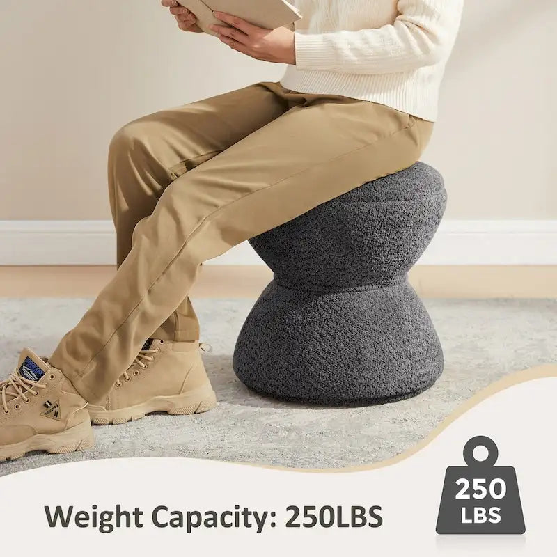 Boucle Upholstered Swivel Ottoman, Pouf & Vanity Stool, Set of 2