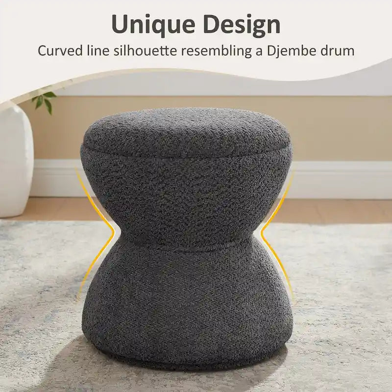 Boucle Upholstered Swivel Ottoman, Pouf & Vanity Stool, Set of 2