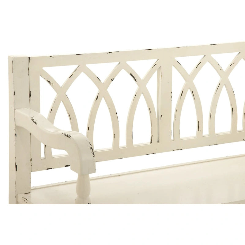 Wood Distressed Bench with Arched Design Back and Turned Legs - Black or White - Roche River Decor