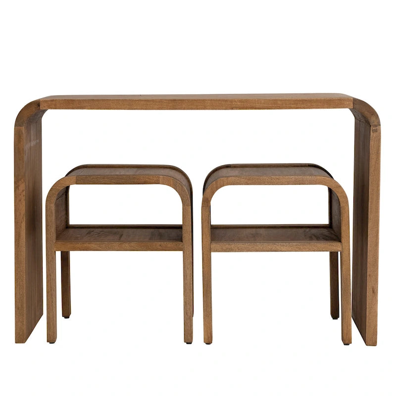Wood Waterfall Edge Table and 2 Nesting Side Tables - 45.0L x 14.0W x 30.0H