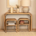 Wood Waterfall Edge Table and 2 Nesting Side Tables - 45.0L x 14.0W x 30.0H