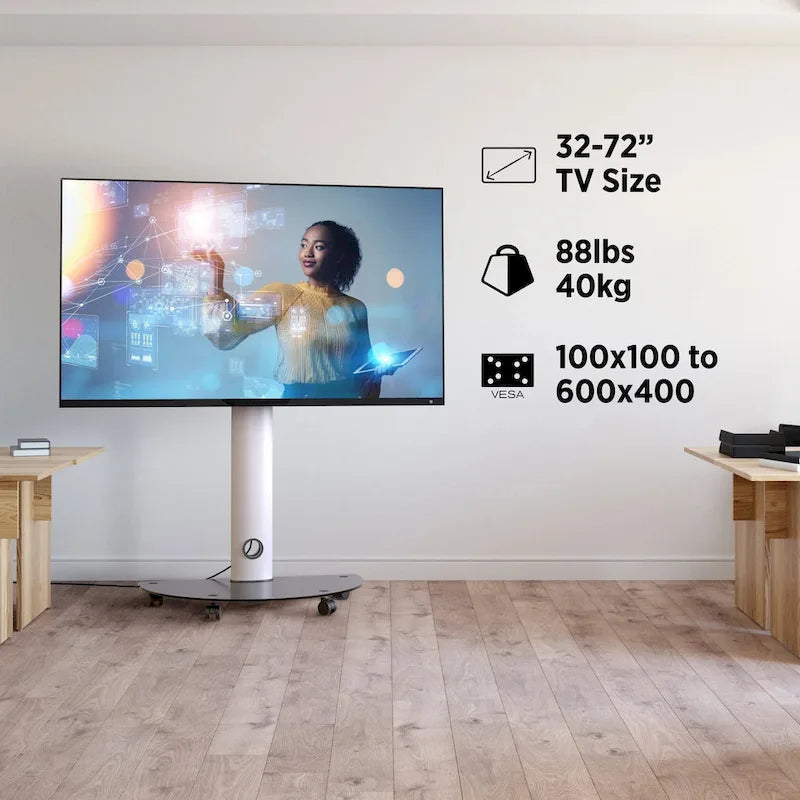 Premium Rolling TV Stand with Swivel | Fits 32"-72" Screens, Holds 88 lbs