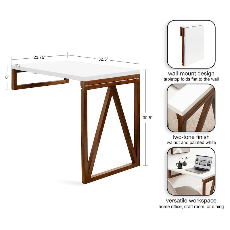 Wood Wall-Mounted Folding Table | Space-Saving Dining & Desk, 24x33x31