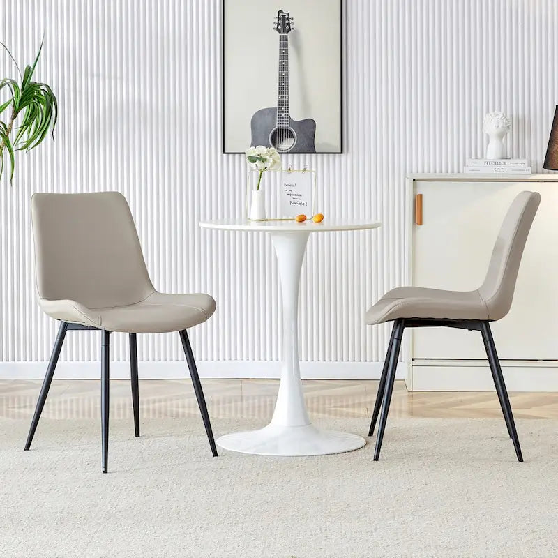 Artificial Leather Backrest Cushion Dining Chair, Black Metal Legs, Curved Widened Cushion Design for more comfort(6 chairs)