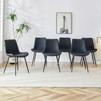 Artificial Leather Backrest Cushion Dining Chair, Black Metal Legs, Curved Widened Cushion Design for more comfort(6 chairs)