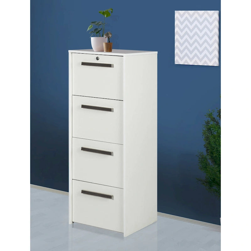 Contemporary White Wood Grain 4-Drawer Vertical Lateral File Cabinet