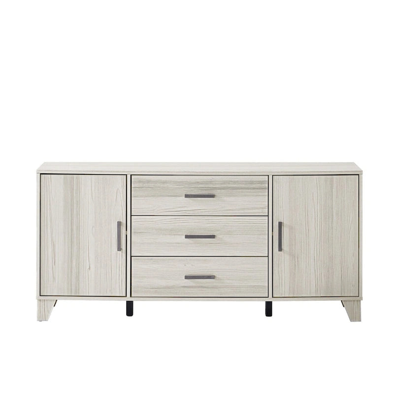 Modern Sideboard with 2 Cabinets and 3 Drawers, Tapered Legs