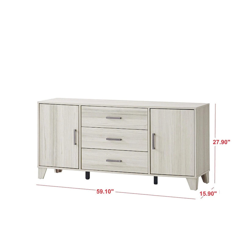 Modern Sideboard with 2 Cabinets and 3 Drawers, Tapered Legs