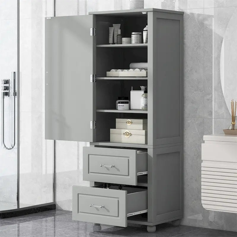 Tall Freestanding Bathroom Storage Cabinet with Two Drawers