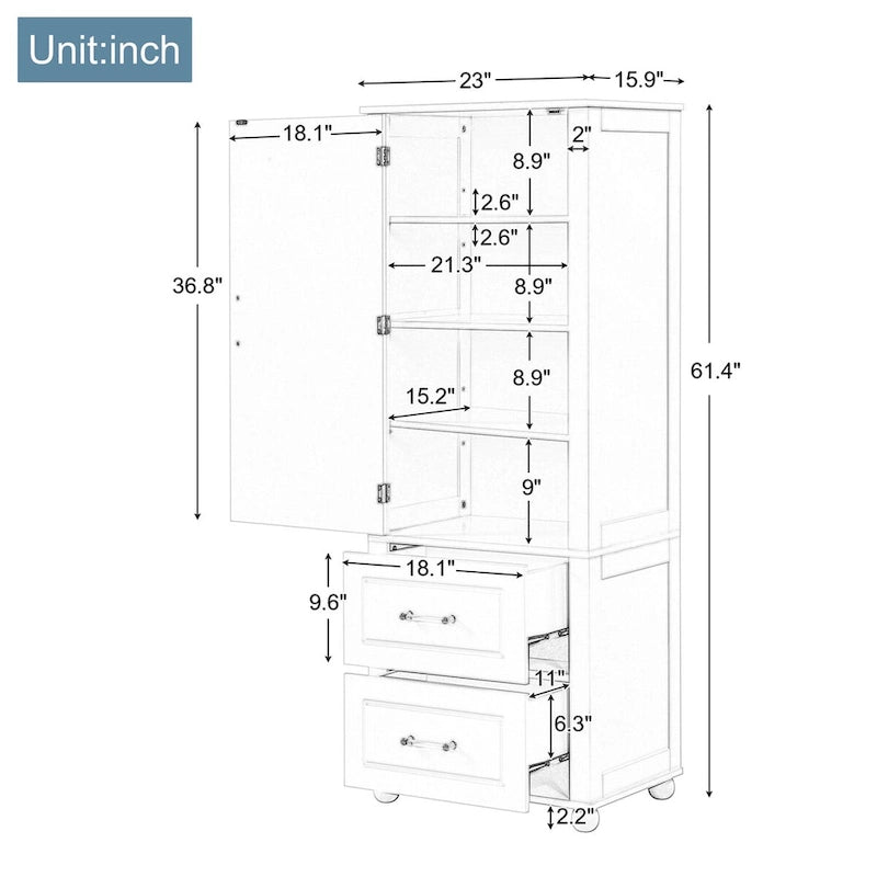 Tall Freestanding Bathroom Storage Cabinet with Two Drawers