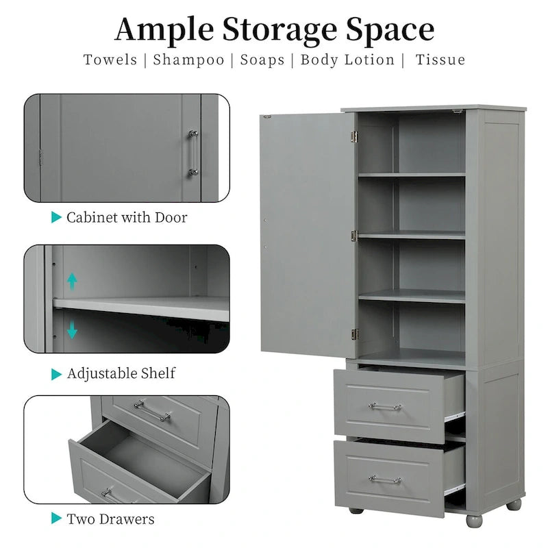 Tall Freestanding Bathroom Storage Cabinet with Two Drawers