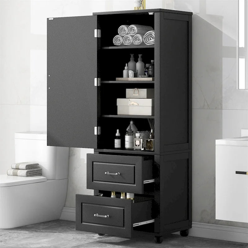 Mobiletto contenitore alto da bagno autoportante con due cassetti