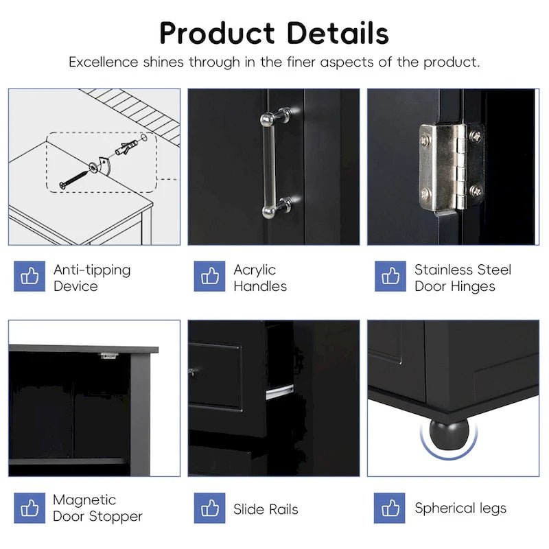 Tall Freestanding Bathroom Storage Cabinet with Two Drawers