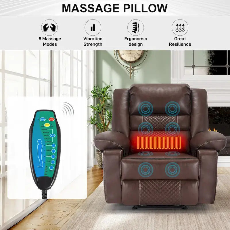 Poltrona reclinabile manuale in pelle traspirante per massaggi, divano reclinabile da salotto