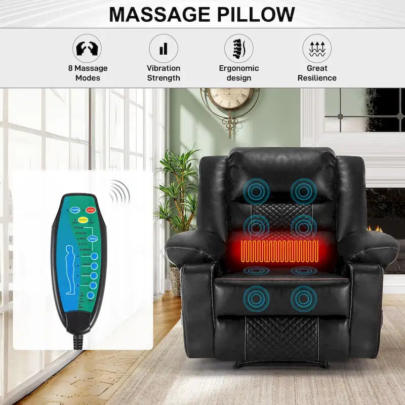 Poltrona reclinabile manuale in pelle traspirante per massaggi, divano reclinabile da salotto