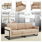3-Seater Upholstered Velvet Sofa with Black Stainless-Steel Base