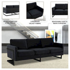 3-Seater Upholstered Velvet Sofa with Black Stainless-Steel Base