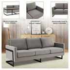 3-Seater Upholstered Velvet Sofa with Black Stainless-Steel Base