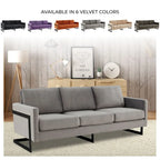 3-Seater Upholstered Velvet Sofa with Black Stainless-Steel Base