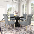 5-Piece Round Dining Set with Cross-Buck Pedestal Table & 4 Tufted Chairs