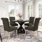 5-Piece Round Dining Set with Cross-Buck Pedestal Table & 4 Tufted Chairs