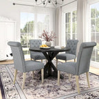 5-Piece Round Dining Set with Cross-Buck Pedestal Table & 4 Tufted Chairs