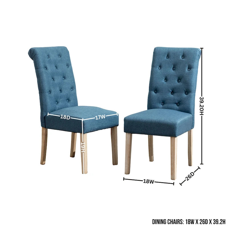 5-Piece Round Dining Set with Cross-Buck Pedestal Table & 4 Tufted Chairs