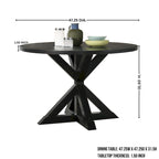 5-Piece Round Dining Set with Cross-Buck Pedestal Table & 4 Tufted Chairs