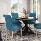 5-Piece Round Dining Set with Cross-Buck Pedestal Table & 4 Tufted Chairs