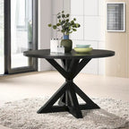 5-Piece Round Dining Set with Cross-Buck Pedestal Table & 4 Tufted Chairs