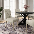 5-Piece Round Dining Set with Cross-Buck Pedestal Table & 4 Tufted Chairs