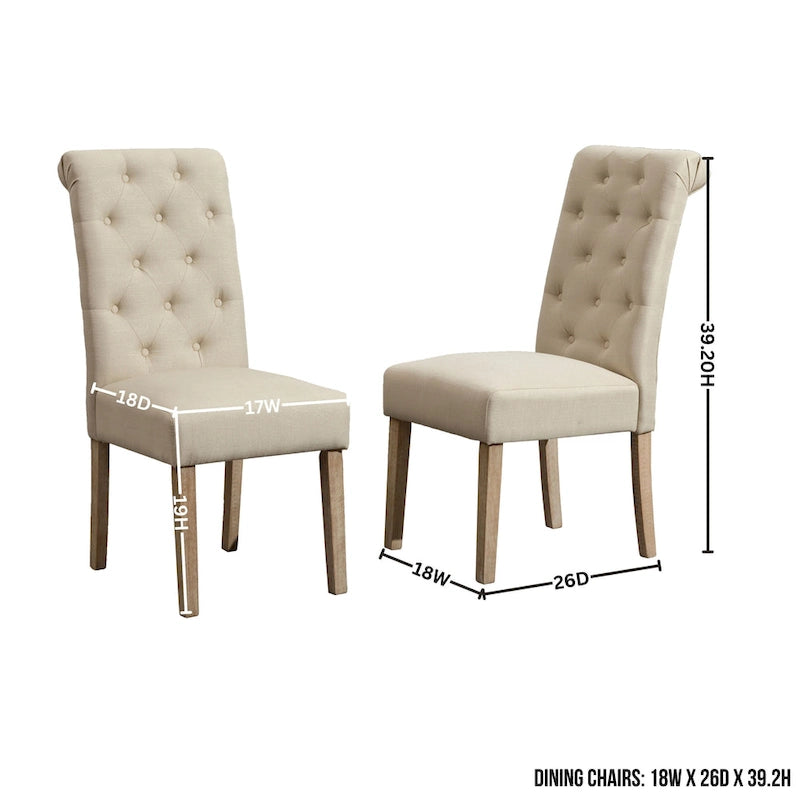 5-Piece Round Dining Set with Cross-Buck Pedestal Table & 4 Tufted Chairs