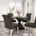 5-Piece Round Dining Set with Cross-Buck Pedestal Table & 4 Tufted Chairs