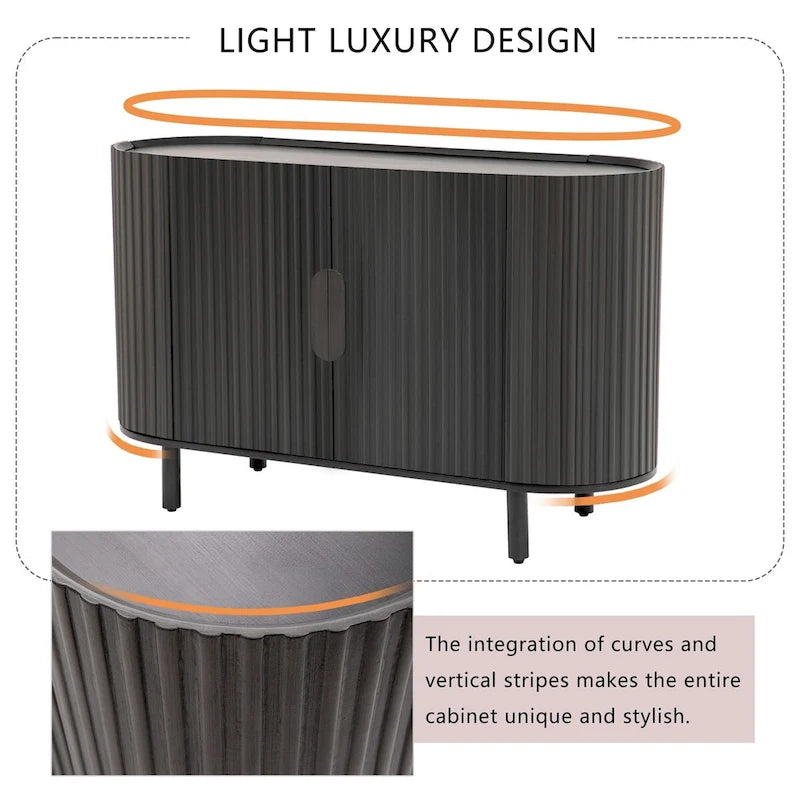 Curved Design Light Luxury Sideboard with Adjustable Shelves
