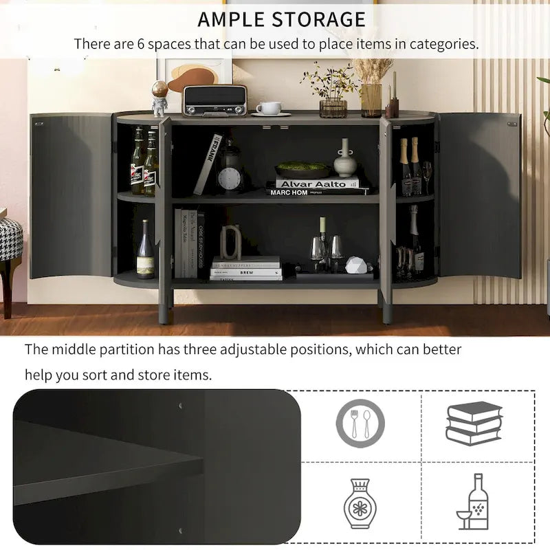 Curved Design Light Luxury Sideboard with Adjustable Shelves