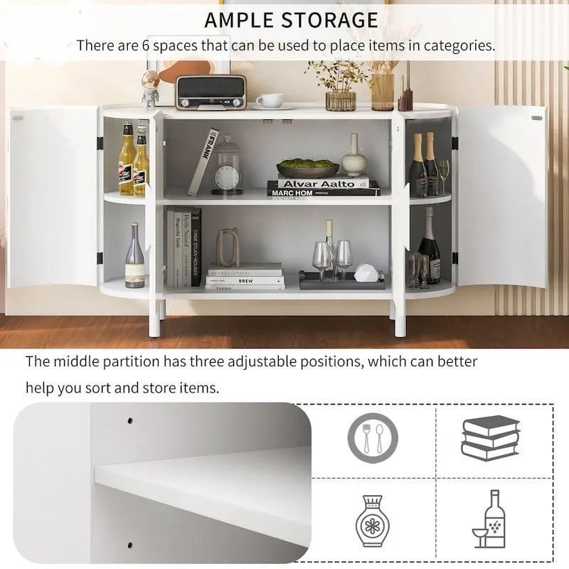 Curved Design Light Luxury Sideboard with Adjustable Shelves