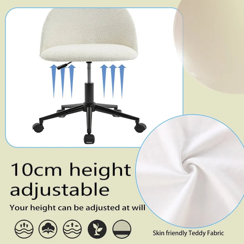 Mid-Back Boucle Upholstered Swivel Office Chair with Adjustable Height & Wheels