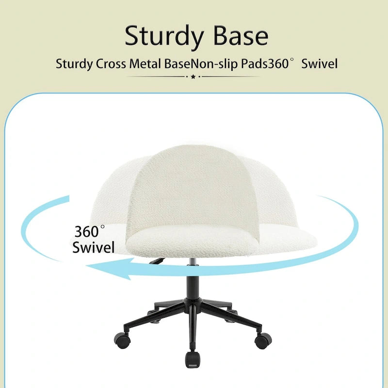 Mid-Back Boucle Upholstered Swivel Office Chair with Adjustable Height & Wheels