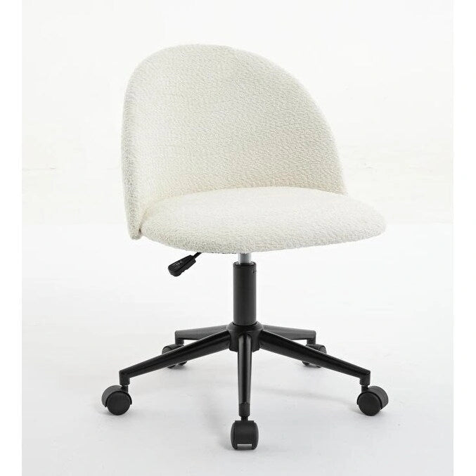 Mid-Back Boucle Upholstered Swivel Office Chair with Adjustable Height & Wheels