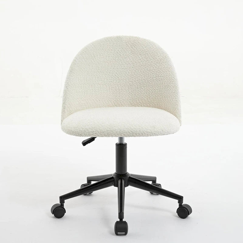 Mid-Back Boucle Upholstered Swivel Office Chair with Adjustable Height & Wheels