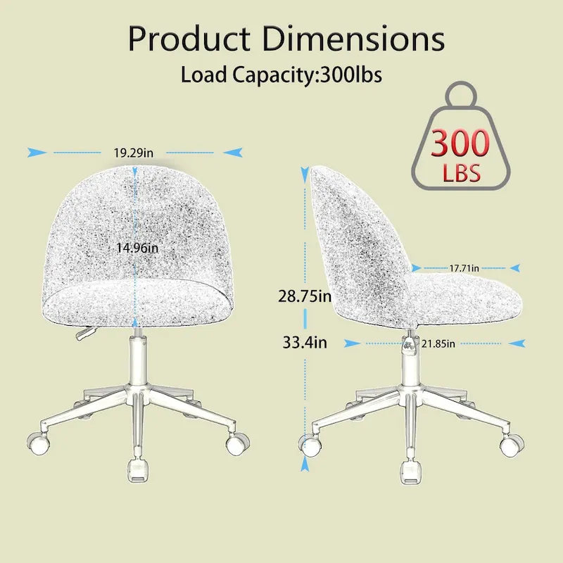 Mid-Back Boucle Upholstered Swivel Office Chair with Adjustable Height & Wheels