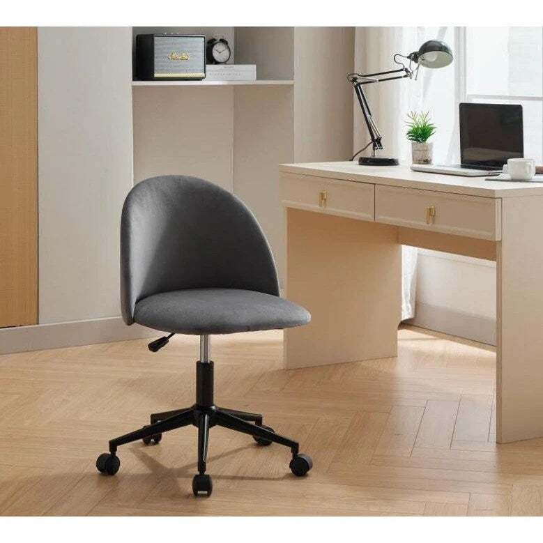 Mid-Back Boucle Upholstered Swivel Office Chair with Adjustable Height & Wheels