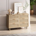 43-Inch 6-Drawer Rattan Storage Cabinet in Natural for Bedroom and Living Room