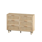 43-Inch 6-Drawer Rattan Storage Cabinet in Natural for Bedroom and Living Room