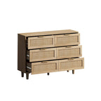 43-Inch 6-Drawer Rattan Storage Cabinet in Natural for Bedroom and Living Room