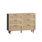 43-Inch 6-Drawer Rattan Storage Cabinet in Natural for Bedroom and Living Room