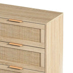 43-Inch 6-Drawer Rattan Storage Cabinet in Natural for Bedroom and Living Room